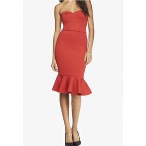 NWT Express Strapless Dress Red Bodycon Scuba Mermaid Ruffle Hem Size 6